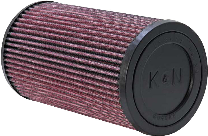 K&N Air Filter 731301 for vehicle, close-up of reusable air filter with black filtration media and rubber frame