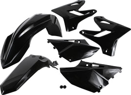 Black Acerbis plastic kit for motorcycles, featuring various plastic parts and components for easy replacement and customization.