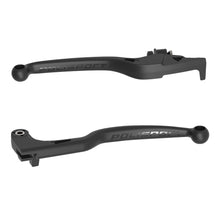Load image into Gallery viewer, Polisport Plastics black Apt levers for motorcycles, showing close-up of the durable plastic levers with mounting hardware