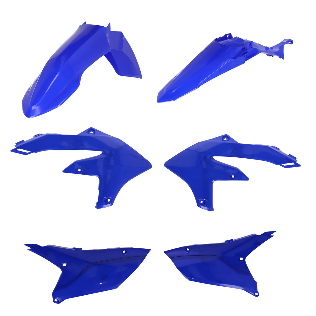 Acerbis blue plastic body kit for Yamaha motorcycle, featuring molded panels and mounting points in a sleek blue finish.