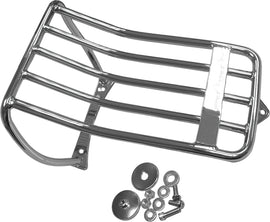 Chrome HardDrive luggage rack with bobtail fender for Harley FXST motorcycle, designed for secure storage and style.
