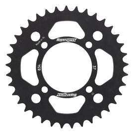Supersprox aluminum rear sprocket for off-road bikes, 37-tooth, black color, compatible with Yamaha 420 chain.