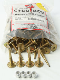 Stud Boy Lake Racer Tracks studs in a pack of 96, showing metal spikes designed for snowmobile tracks.