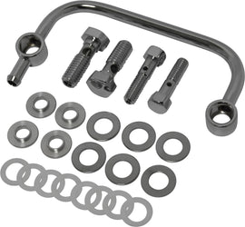 HardDrive chrome breather tube with bolts for Bigtwin intake and fuel system, non-TBW model, shown with mounting hardware.