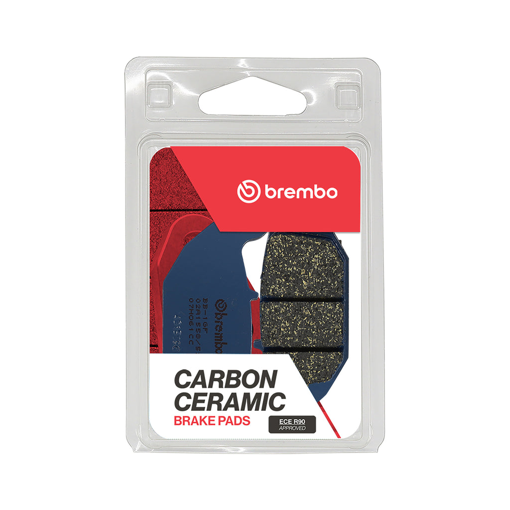 Brembo Prime CC carbon ceramic brake pads with metal backing plate, designed for high-performance braking systems.