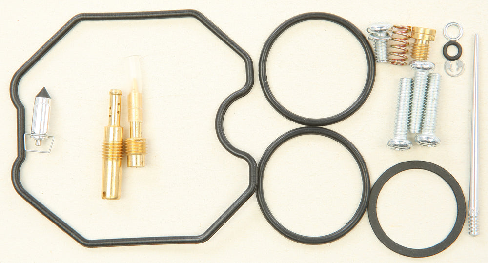 All Balls bike carburetor rebuild kit for intake and fuel system, includes gaskets and parts, shown in the image.