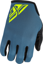 Fly Racing Radium gloves in slate and hi-vis colors, XL size, featuring protective design and adjustable wrist closure.
