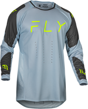 Load image into Gallery viewer, Fly Racing Evolution DST jersey in ice grey, charcoal, and neon green, featuring lightweight fabric and moisture-wicking design.
