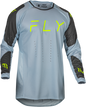 Fly Racing Evolution DST jersey in ice grey, charcoal, and neon green, featuring lightweight fabric and moisture-wicking design.