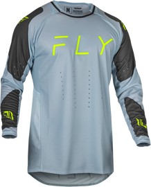 Fly Racing Evolution DST jersey in ice grey, charcoal, and neon green, XL size, featuring lightweight motocross apparel design.