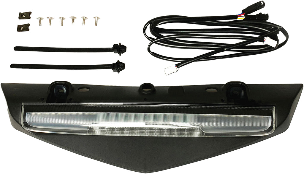 Pathfinder high mount LED light with dynamic sequential illumination, mounted on a vehicle for improved visibility and style.