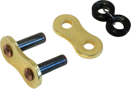 Sunstar Master Link Rrr1 sealed rivet chain link in gold color, designed for bicycle or machinery use.