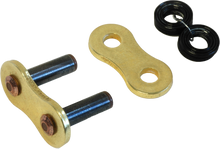 Load image into Gallery viewer, Sunstar Master Link Rrr1 Sealed Rivet 520 Gold chain link with rivet, close-up view of metal construction and sealing features.