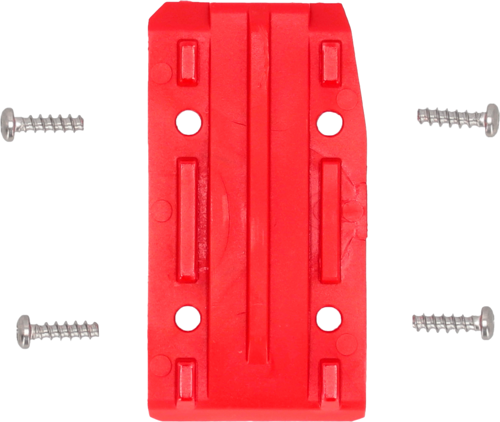 Acerbis KTM red drive chain guide block insert with mounting hardware, designed for KTM motorcycle chain protection.