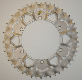 Sunstar Rear Works-Z steel 52-tooth sprocket for 520 Kaw/Suz street bikes, showing the shiny steel construction and gear teeth.