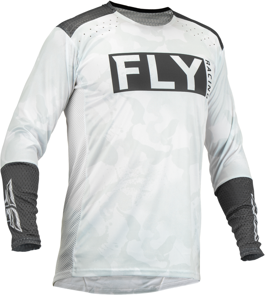 Fly Racing Lite L.E. Stealth jersey in white and grey, size XL, featuring lightweight, breathable fabric with stealth design elements.