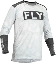 Load image into Gallery viewer, Fly Racing Lite L.E. Stealth jersey in white and grey, size XL, featuring lightweight, breathable fabric with stealth design elements.