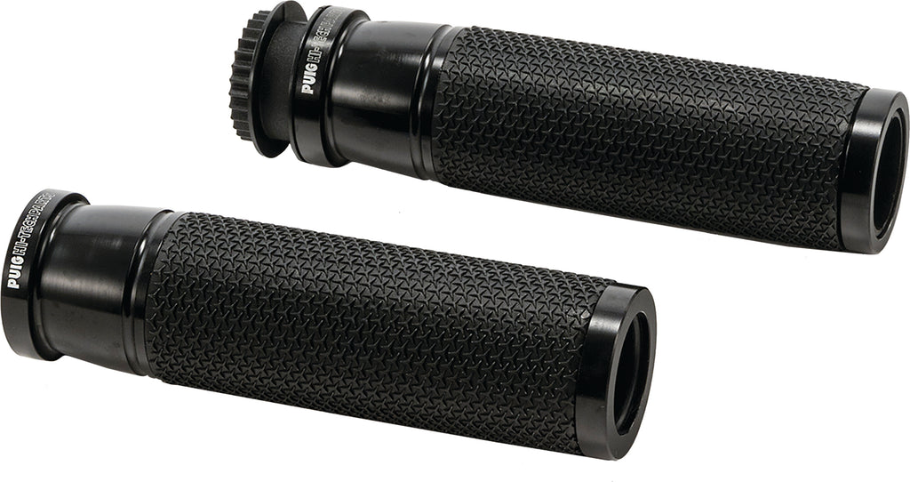 Black PUIG Hi-Tech Accent foot controls grips with textured surface for motorcycle or bike footpeg application.