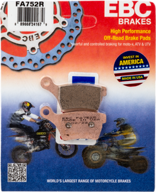 EBC Motorcycle Brakes Fa752r Sintered R Series brake pads showing metal backing plates and friction material for motorcycle braking system.