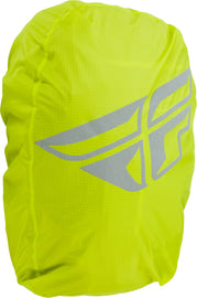 Fly Racing Hi-Vis rain cover accessory, bright yellow waterproof cover designed for motorcycle gear protection.