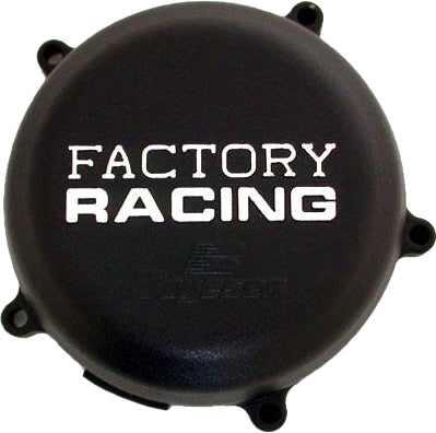 Boyesen Factory Racing Ignition Cover in black for motorcycle, featuring a sleek design and durable construction.