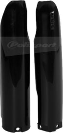 Polisport Plastics black fork guards for motorcycle, showing durable plastic body and mounting points, model 64-3821.