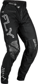 Fly Racing Youth Rayce bicycle pants in black, size 22, featuring durable fabric and adjustable waistband for comfortable riding.