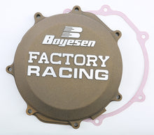 Load image into Gallery viewer, Boyesen Factory Racing magnesium clutch cover for off-road motorcycles, showcasing a sleek, durable design with branding details.