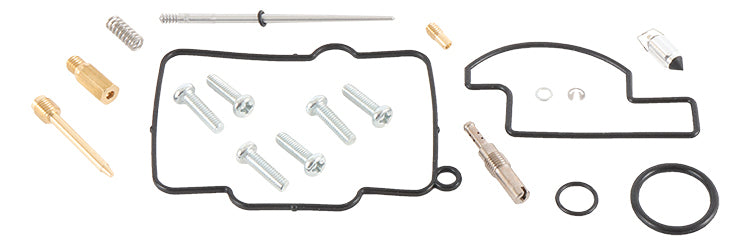 All Balls Kawasaki carburetor rebuild kit for intake and fuel system, with various gaskets and components displayed.