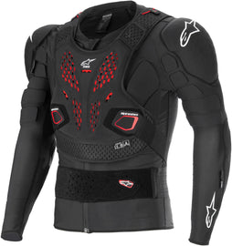 Alpine Star Bionic Pro V3 Plasma Protection Jacket in black, red, and white, showing the armored motorcycle jacket with protective panels.