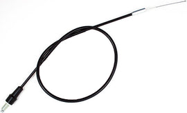Motion Pro black vinyl throttle cable for motorcycles, showing the durable cable with black vinyl coating and metal fittings.