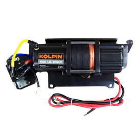 Kolpin Quick Mount Winch Kit 4500 with synthetic rope and mounting brackets for ATV or UTV, durable and easy to install.