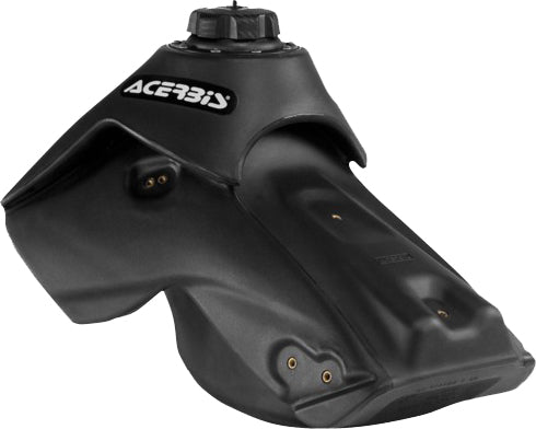 Acerbis black 2.7-gallon fuel tank for motorcycles, featuring a sleek design and durable construction.