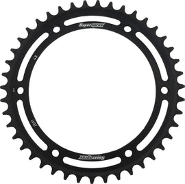 Supersprox steel rear sprocket for on-road motorcycles, 43-tooth black tri-spoke design, suitable for 530 chains.