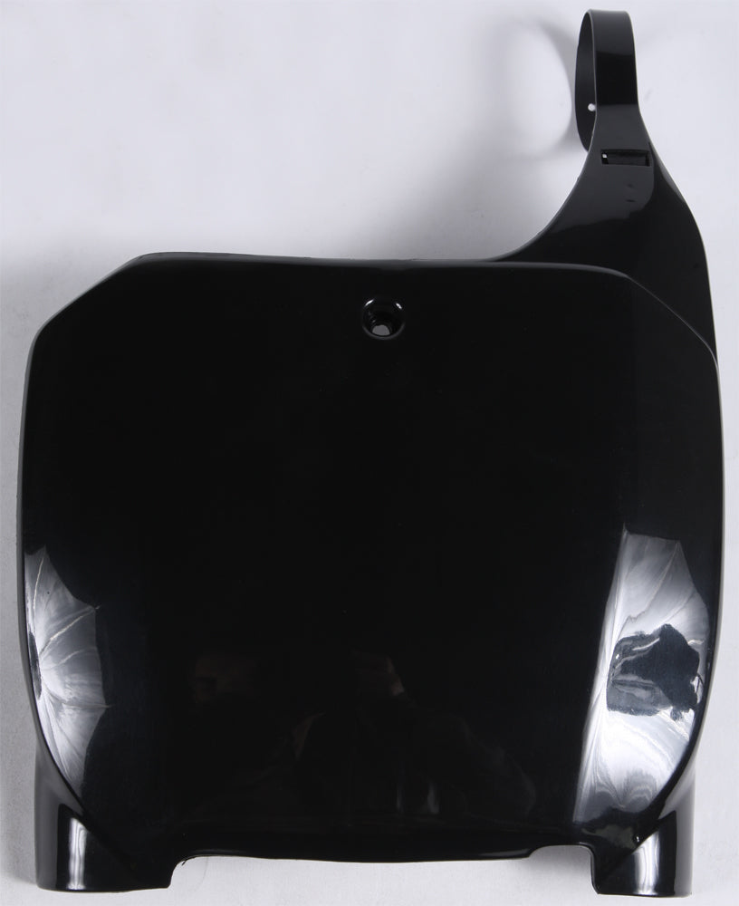 Acerbis front number plate for motorcycle, showing black plastic design with mounting holes and brand logo.