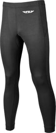 Fly Racing heavyweight base layer pants in black, showing close-up of soft, insulated fabric with Fly Racing branding.