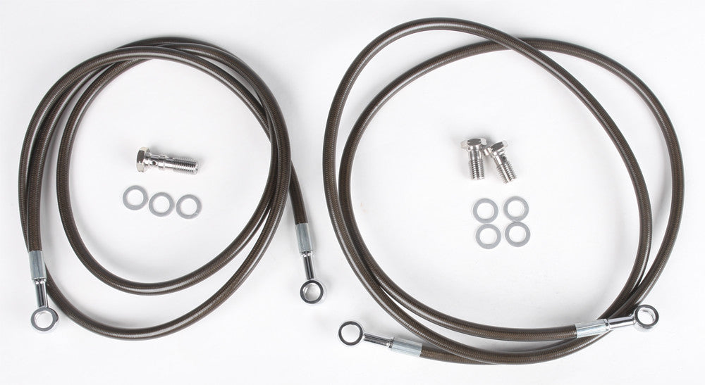 Streamline front smoke brake line for Can-Am, showing the black brake hose with metal fittings and mounting hardware.