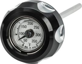 HardDrive oil temperature dip stick with M8 black and machined finish, designed for vehicle oil temperature measurement accessories.