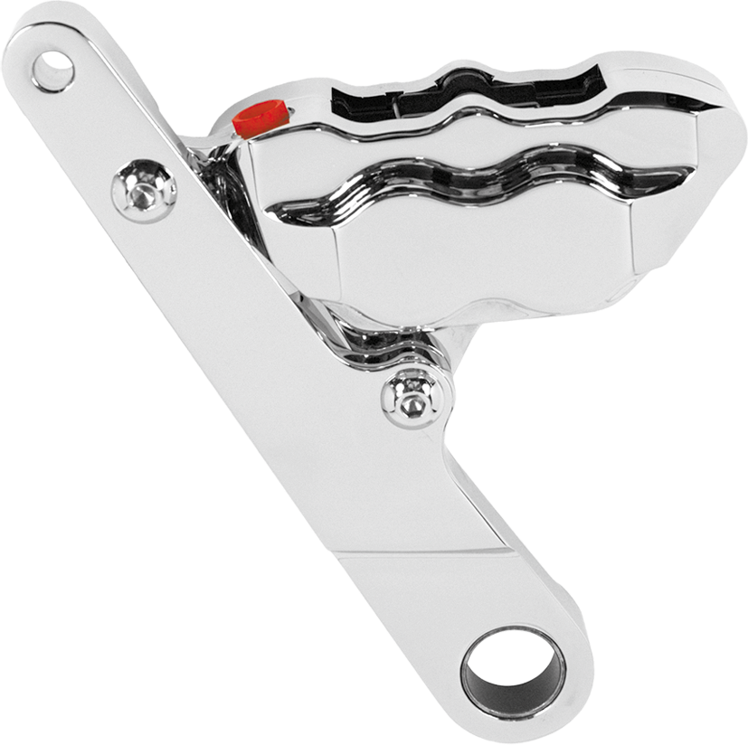 Hawg Halters Inc 4 Piston Front Brake Kit for FXST, chrome finish with detailed brake calipers and components.