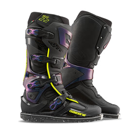 Gaerne SG22 motorcycle boots in Chameleon color, size 8, featuring sturdy leather construction and secure lacing.
