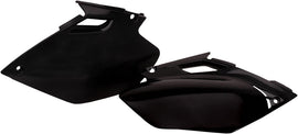 Acerbis black side panels for motorcycle, featuring sleek design and durable plastic construction.