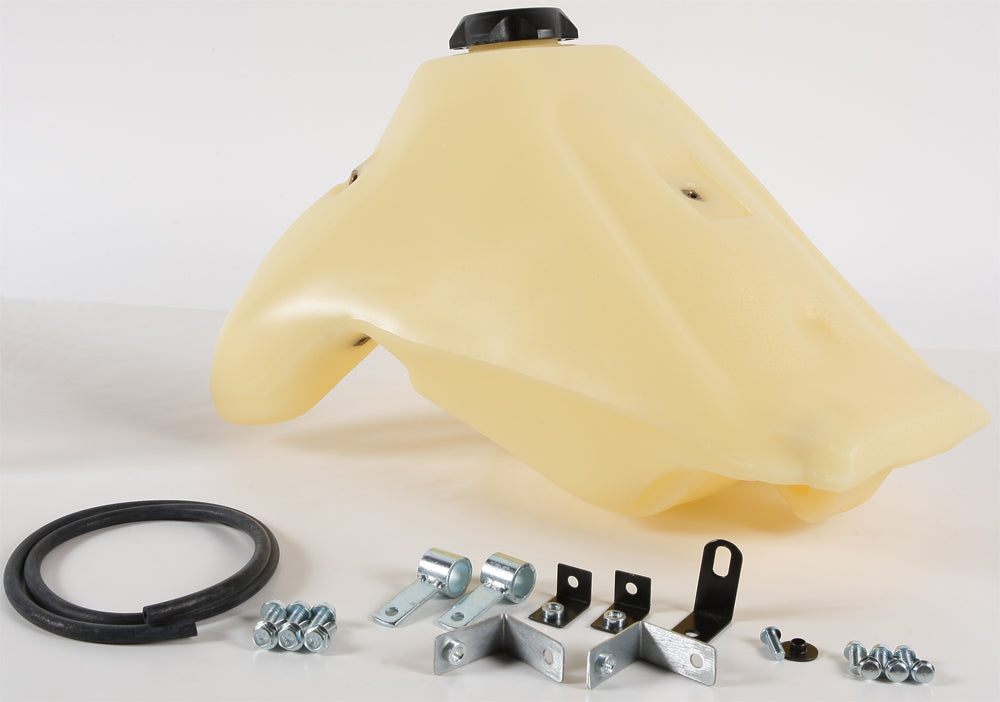 IMS Fuel Tank Natural 3.1 Gal with black cap and mounting bracket, featuring a durable plastic construction and clear fuel level indicator.