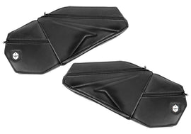 Pro Armor Polaris RZR front door knee pads with storage, black, featuring protective padding and integrated storage compartments.