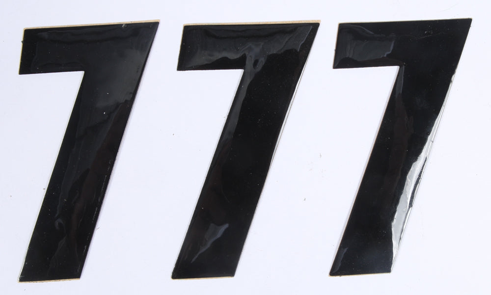 Set of three black DCOR Number 7 graphics decals, 4-inch size, suitable for customization or decoration.