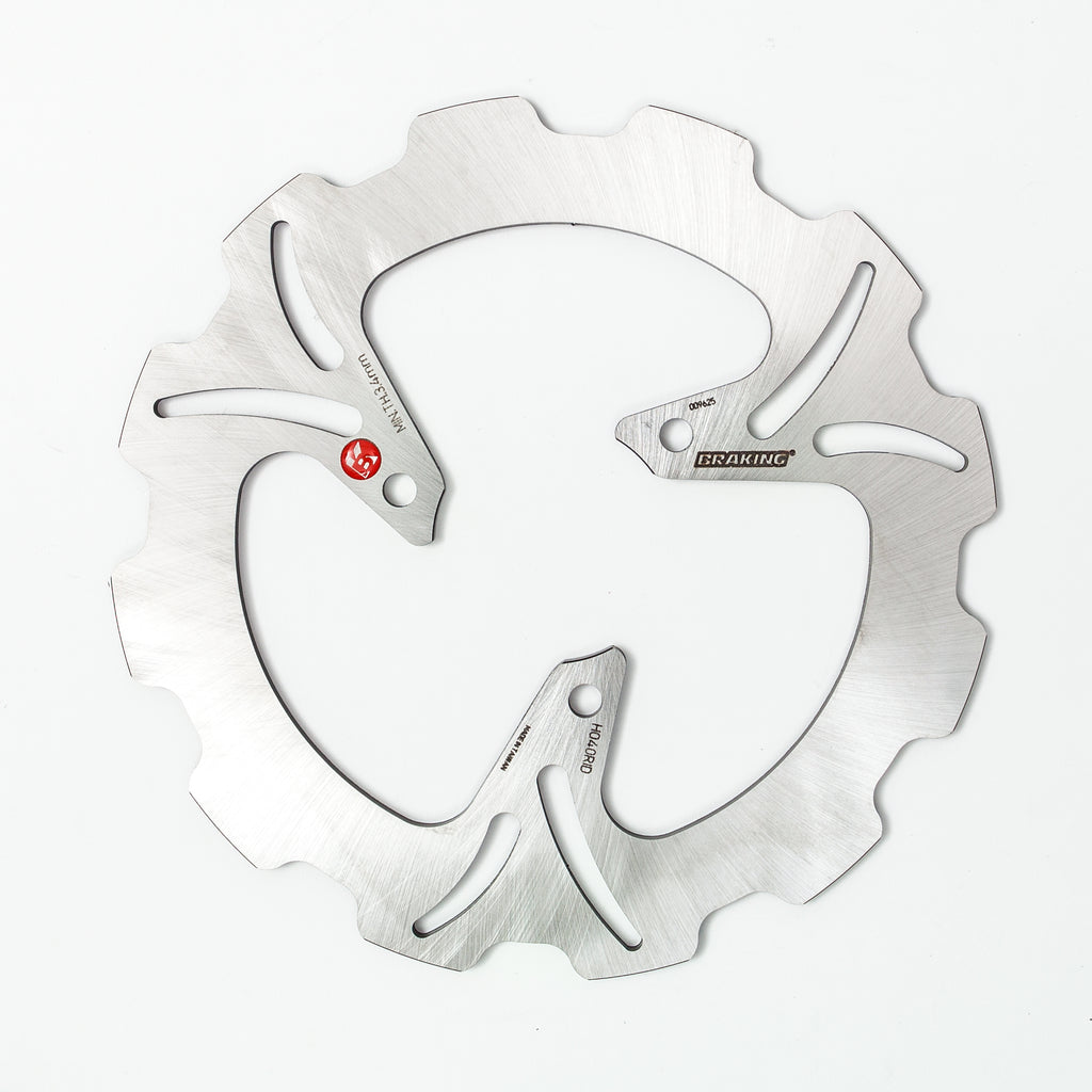 Rear Braking Rotor by Braking with vented metal disc and mounting holes for bicycle or motorcycle brake system.