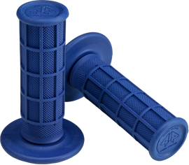 Blue Mini Grips by FOUR TWELVE, 3/4 inch size, durable rubber grips for bicycles or handlebars, shown in close-up.