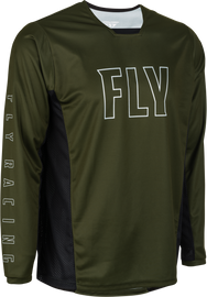 Fly Racing Radium motocross jersey in dark forest and black, XL size, featuring lightweight fabric and bold color design.