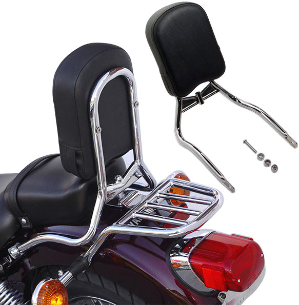 National Cycle Paladin Back Rest accessory mounted on motorcycle seat, showcasing ergonomic design and adjustable support.