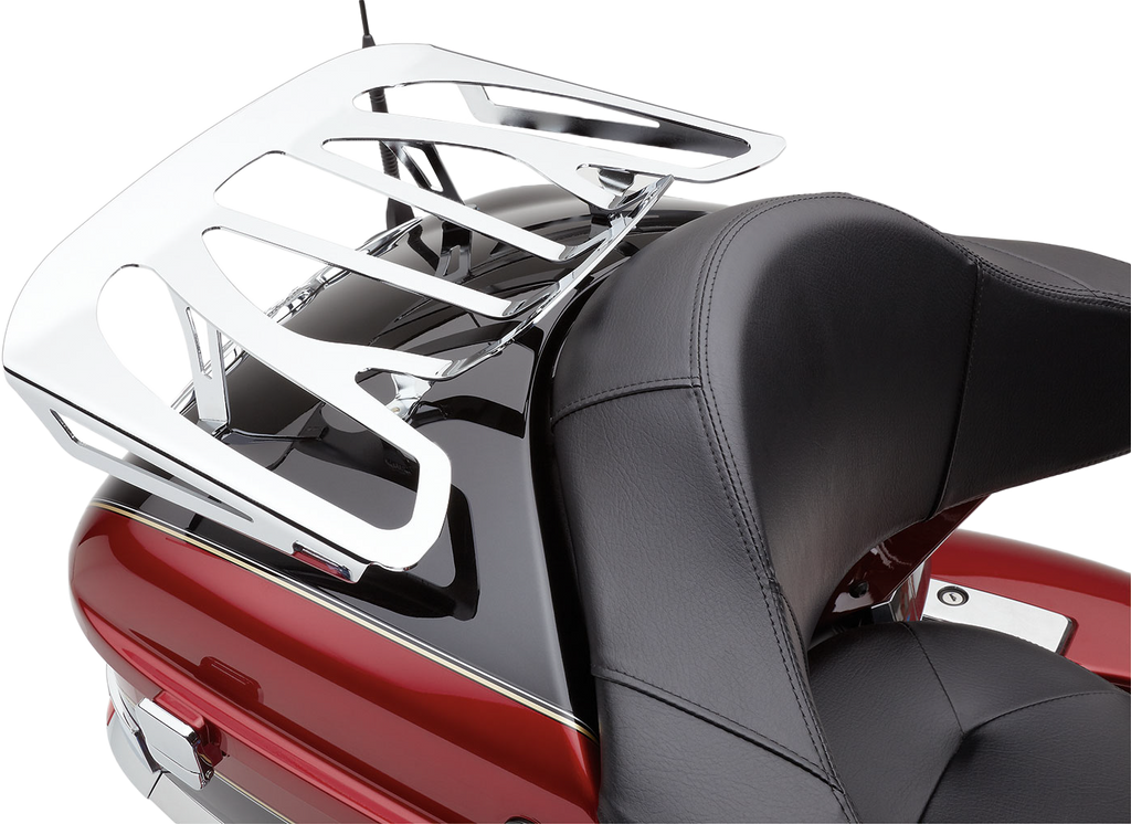 Chrome Cobra trunk rack for Kawasaki Voyager 1700 motorcycle, model 09-19, part number 82-97558, mounted on the rear of the bike.