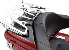 Chrome Cobra trunk rack for Kawasaki Voyager 1700 motorcycle, model 09-19, part number 82-97558, mounted on the rear of the bike.